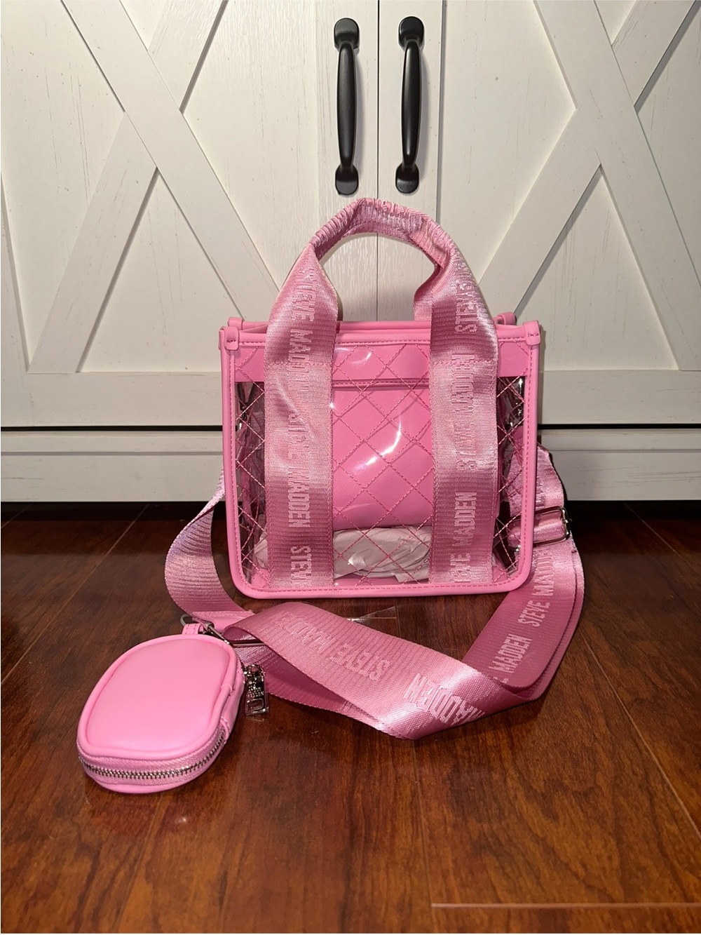 Steve Madden Fondant Pink BWEBBER Clear Crossbody Bag with Removable Strap